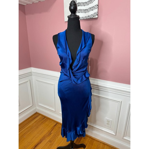 Missoni Viscose Wrap Dress in Royal Blue US Size 8 Cowl Neck Ruffle Asymmetric - Picture 2 of 10